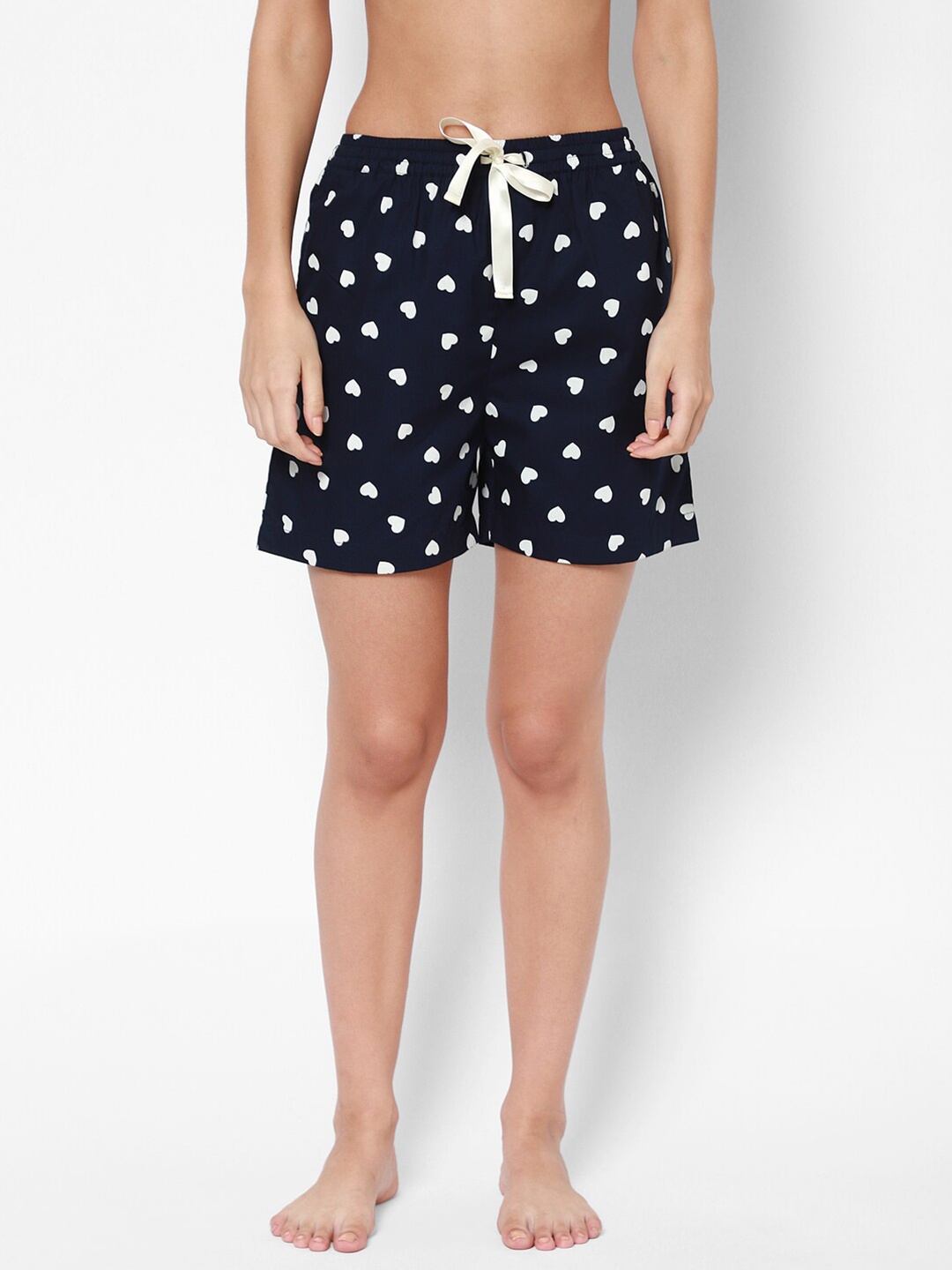 

COASTLAND Women Navy Blue & White Cotton Printed Lounge Shorts