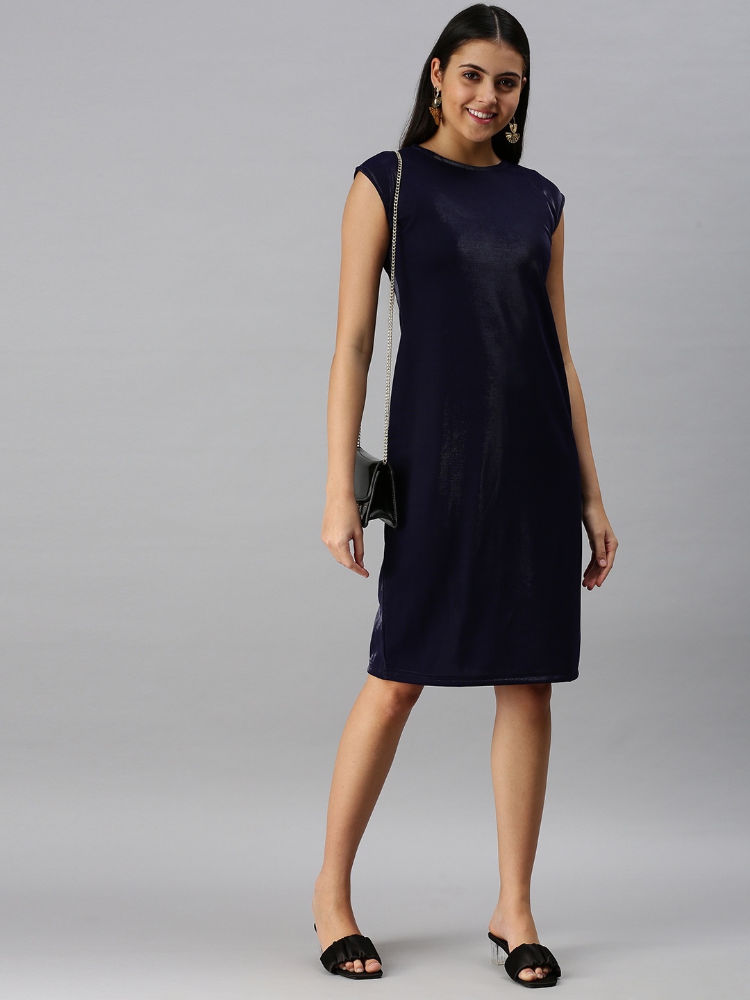 

SHOWOFF Navy Blue Extended Sleeves Sheath Dress