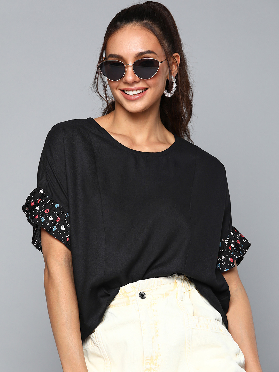 

HERE&NOW Women Black Solid Monochrome Top