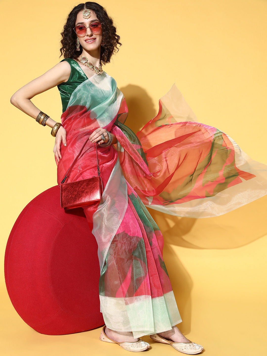 

Mitera Abstract Satin Saree, Pink