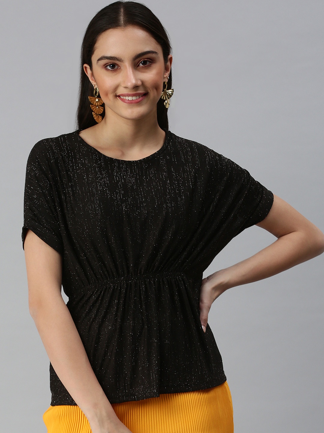 

SHOWOFF Black Cinched Waist Top