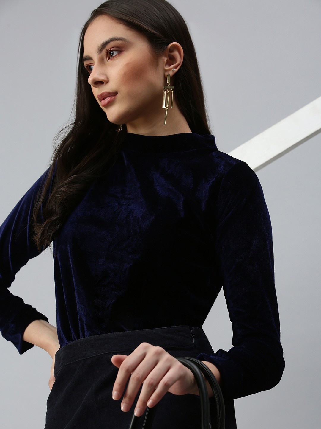 

SHOWOFF Navy Blue High Neck Satin Top
