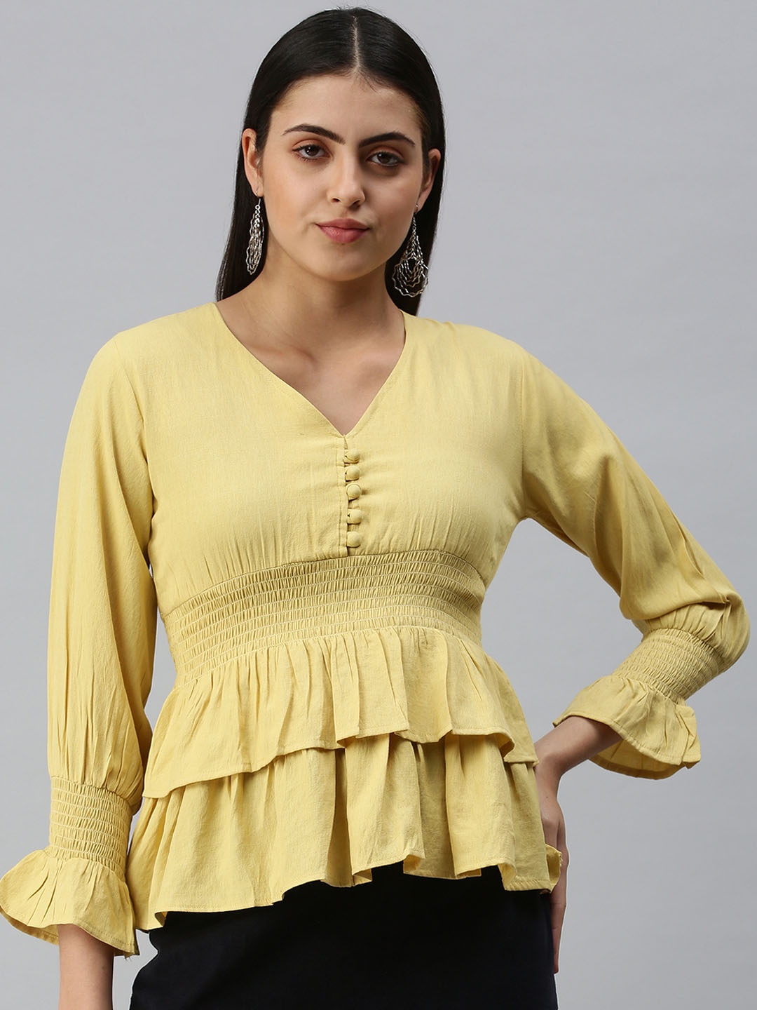 

SHOWOFF Yellow Cinched Waist Top