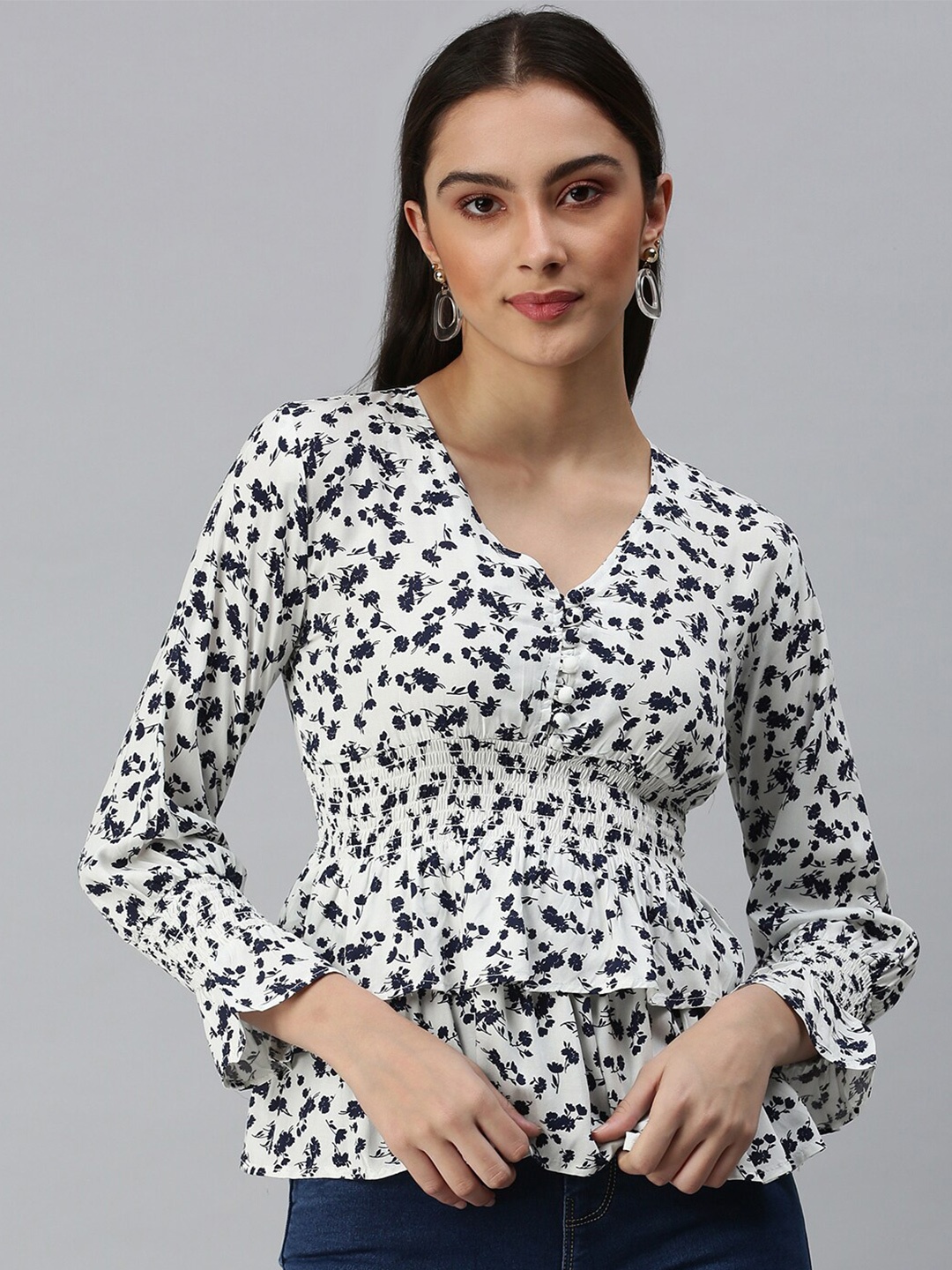 

SHOWOFF White Animal Print Cinched Waist Top