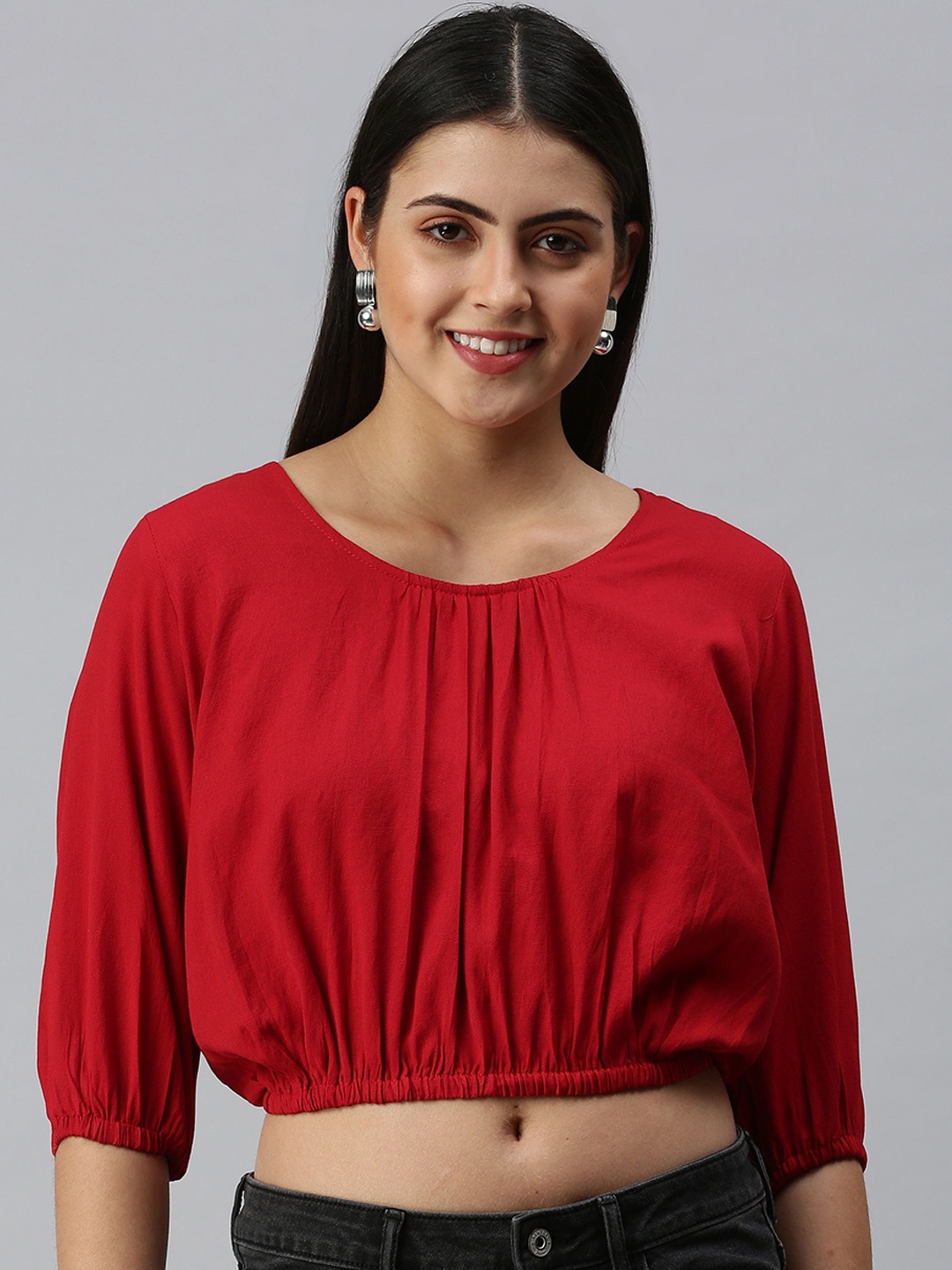 

SHOWOFF Women Red Styled Back Crop Top