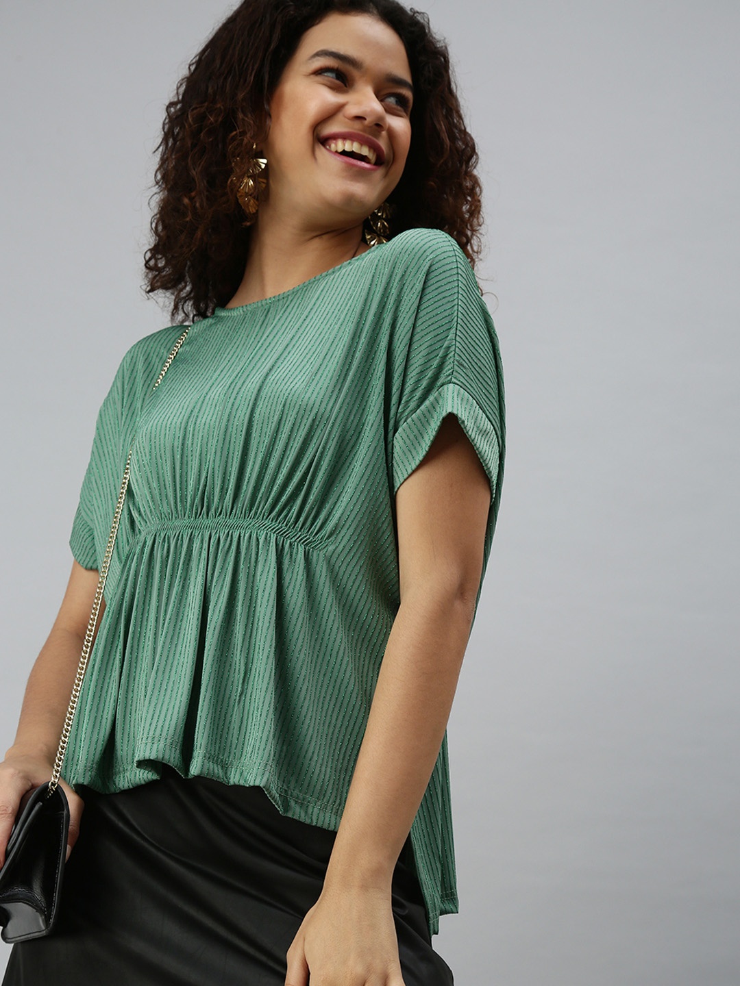 

SHOWOFF Green Cinched Waist Top