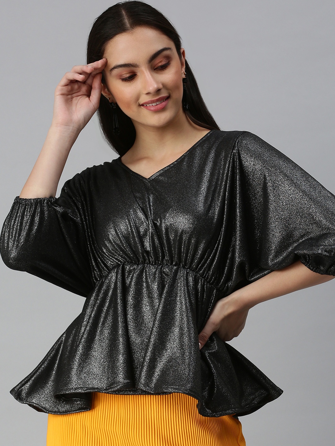 

SHOWOFF Women Black Cinched Waist Top