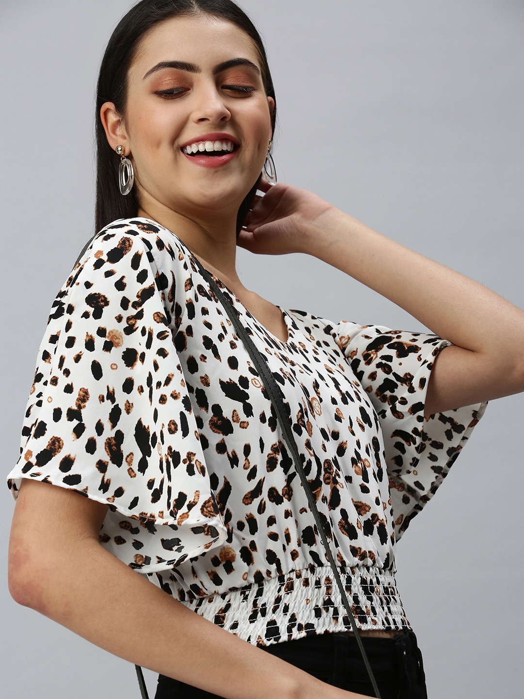 

SHOWOFF White & Black Animal Print Top