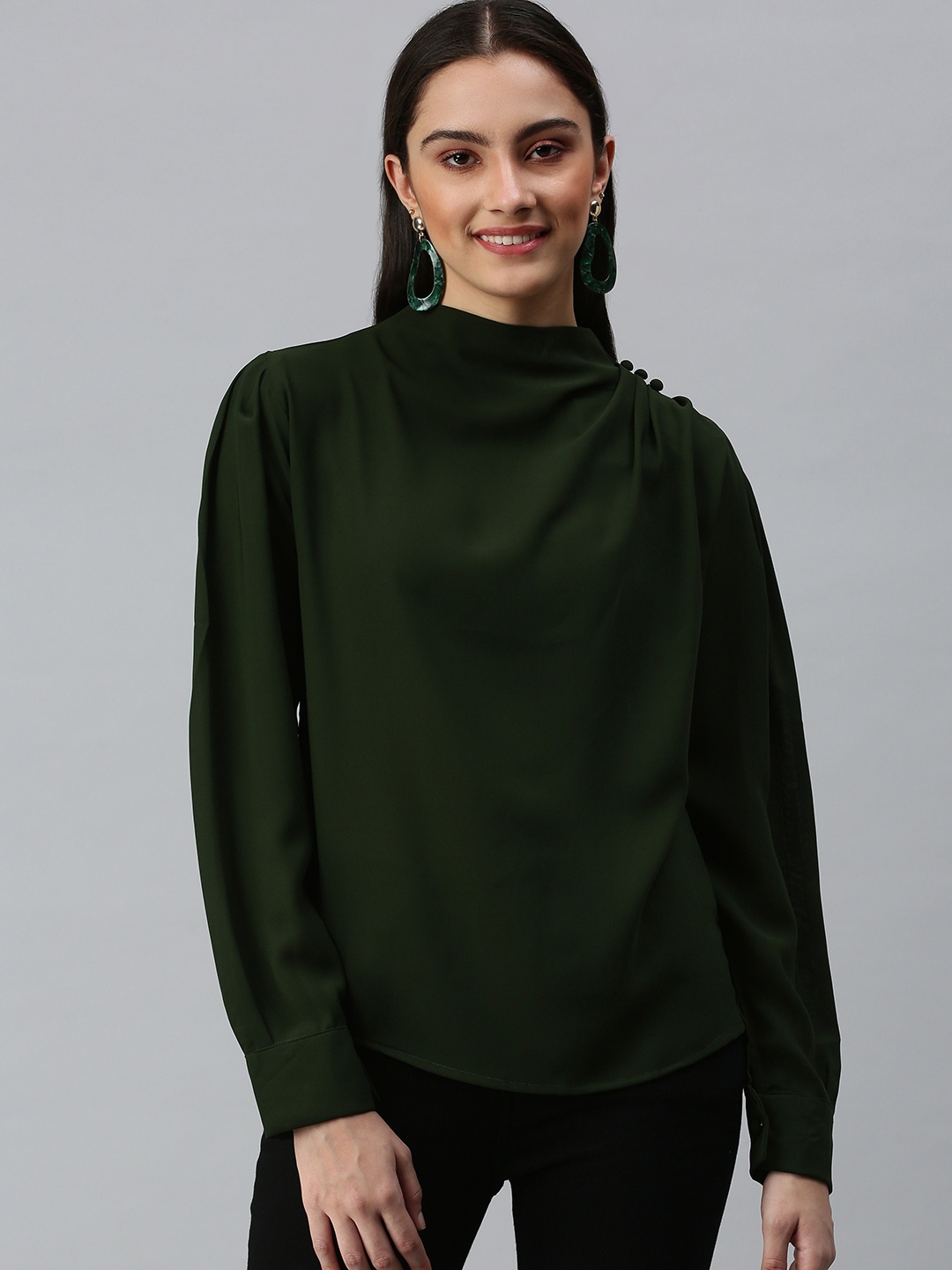 

SHOWOFF Women Olive Green Crepe Top