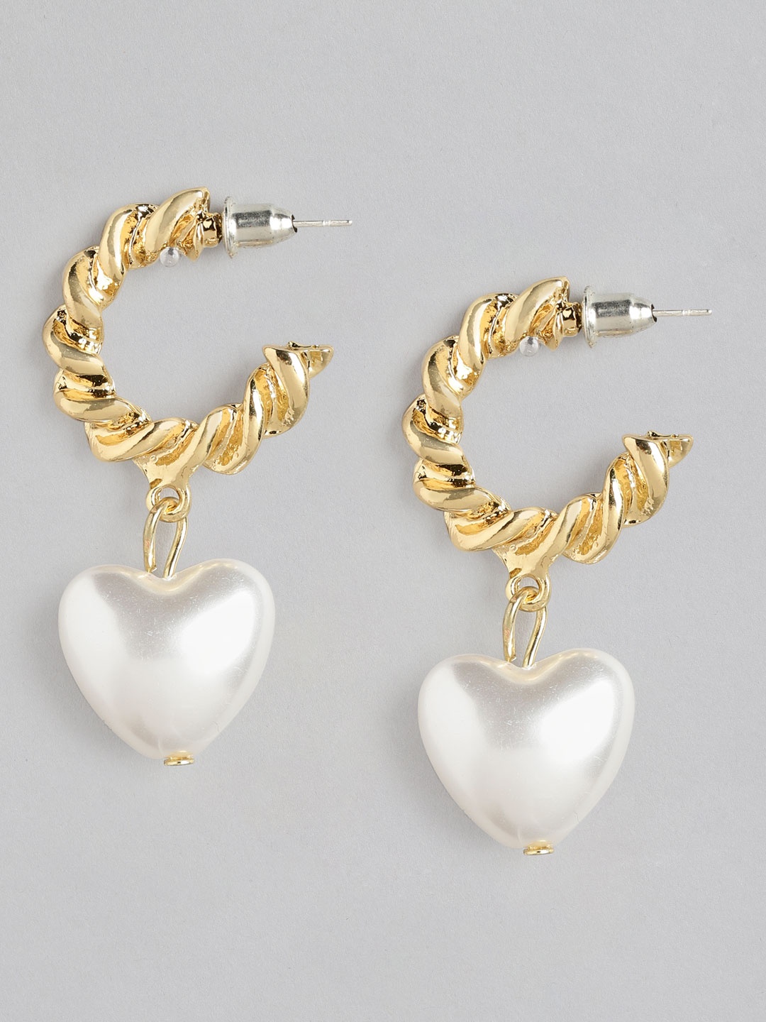 

20Dresses Gold-Toned & White Heart Shaped Drop Earrings