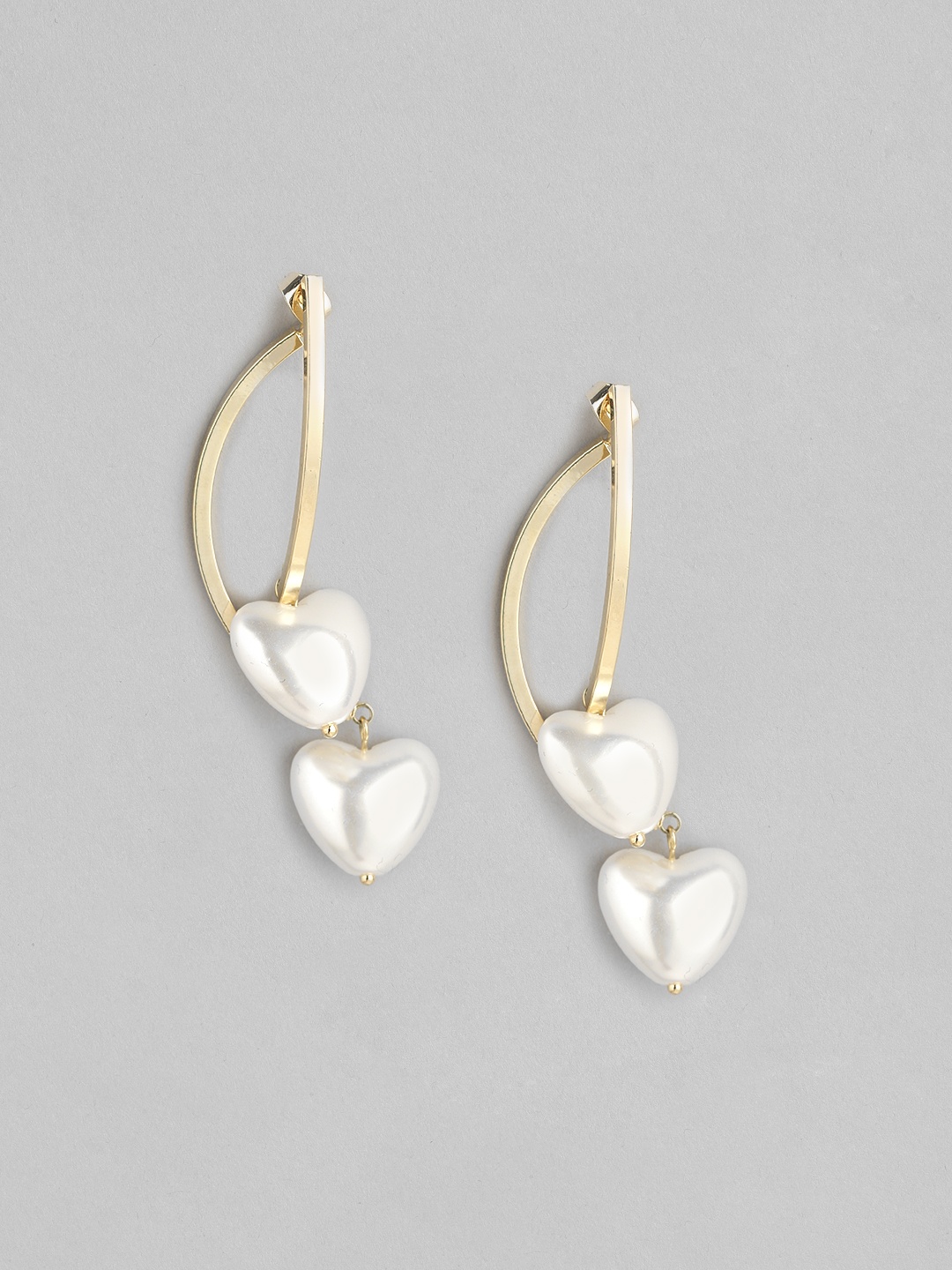 

20Dresses Gold-Toned & White Heart Shaped Drop Earrings