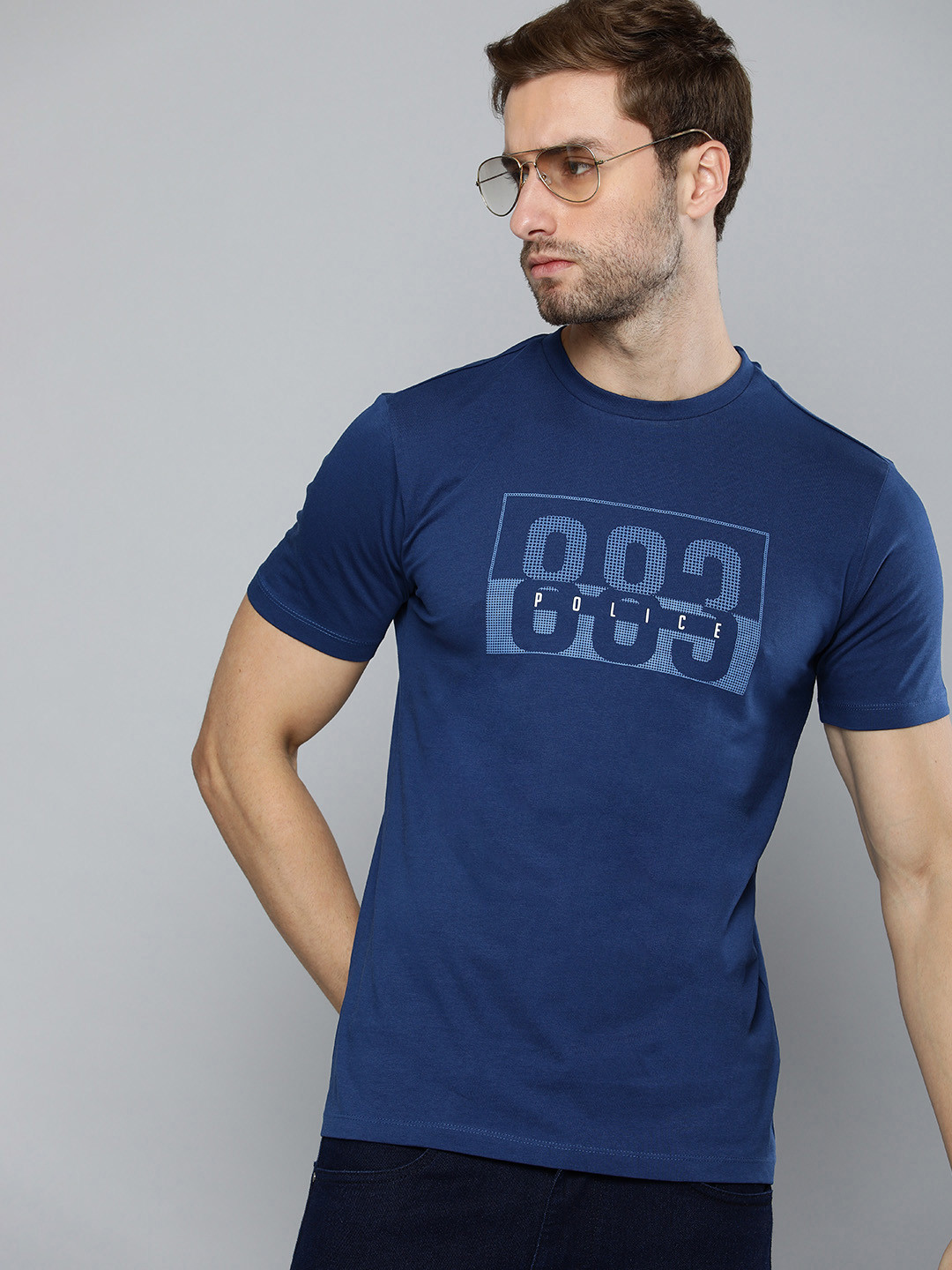 

883 Police Men Navy Blue Brand Logo Print Cotton T-shirt
