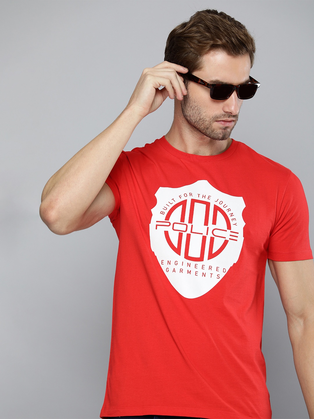

883 Police Men Orange & White Brand Logo Print Cotton T-shirt