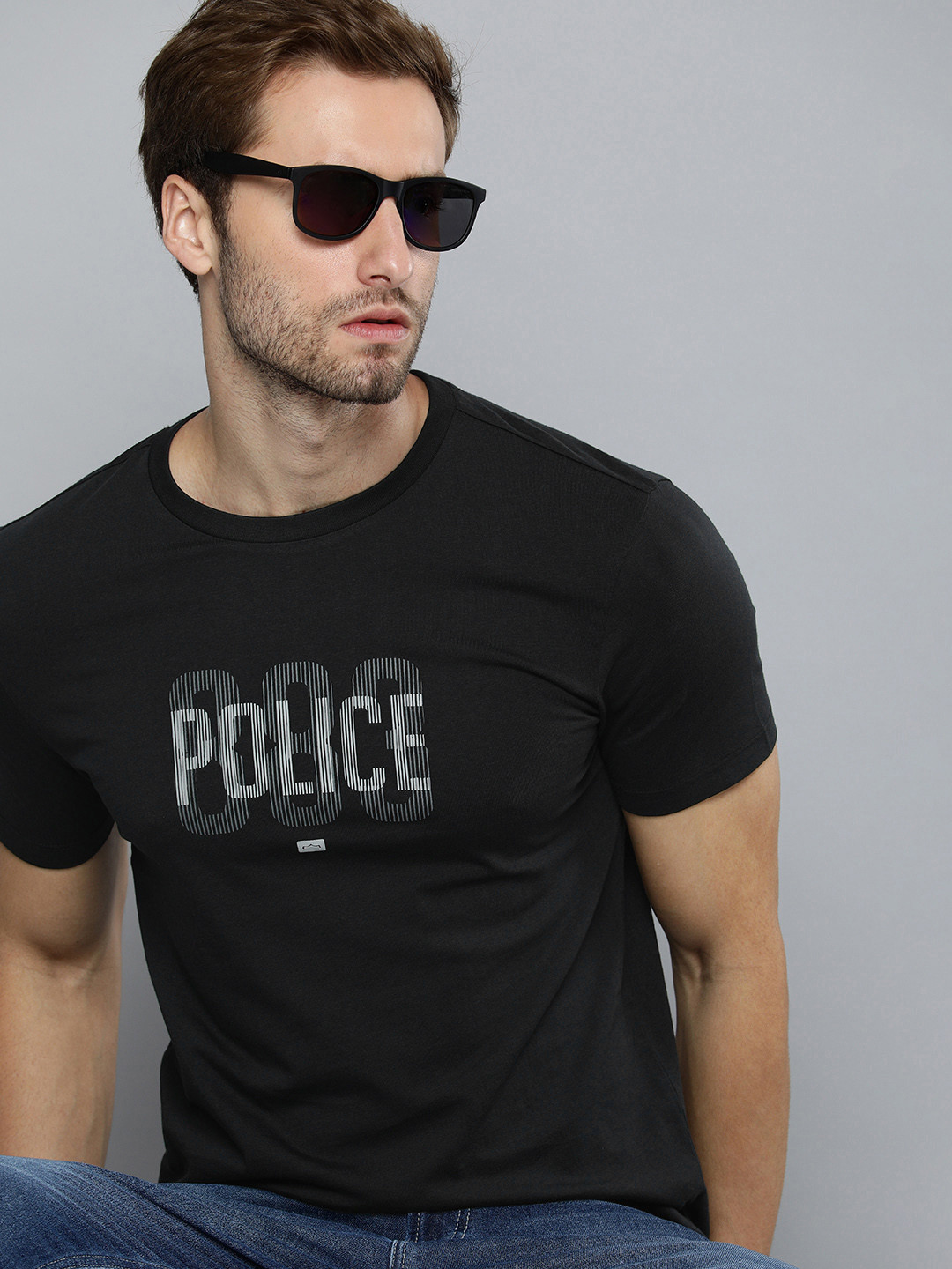 

883 Police Men Black & White Brand Logo Printed T-shirt