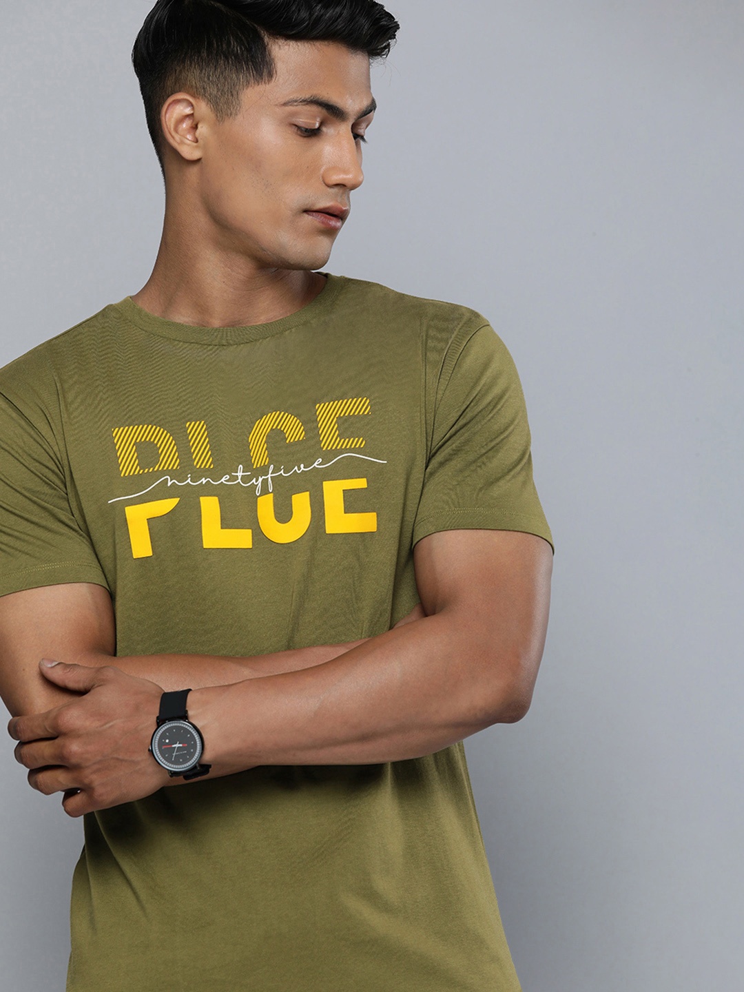 

883 Police Men Olive Green Brand Logo Printed Pure Cotton T-shirt