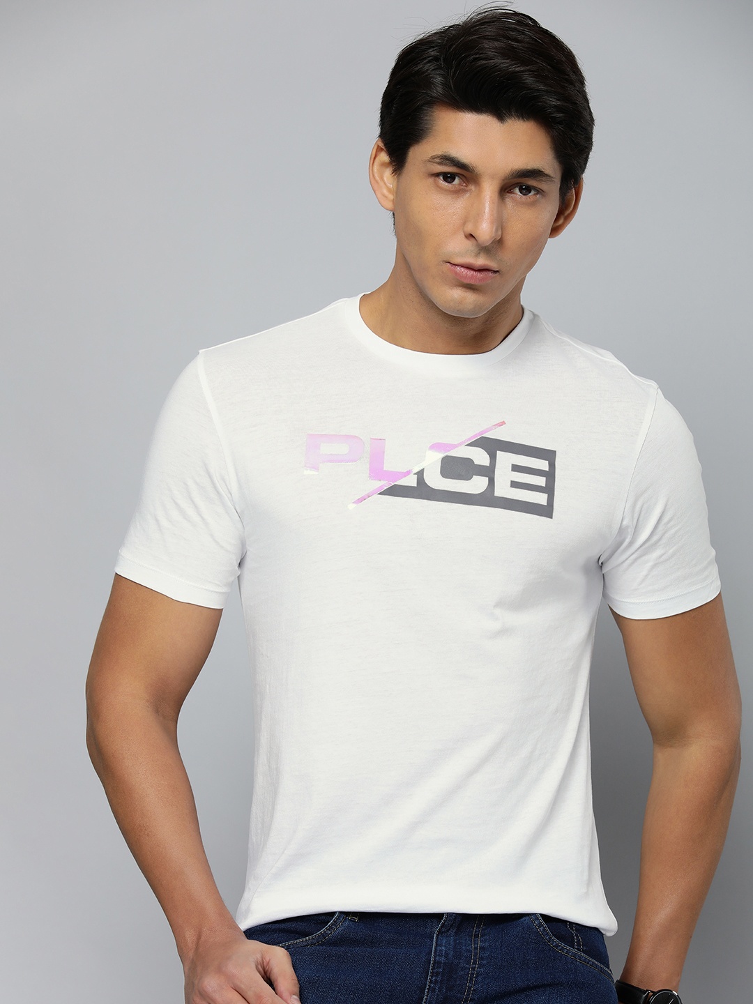 

883 Police Men White & Grey Brand Logo Printed Pure Cotton T-shirt