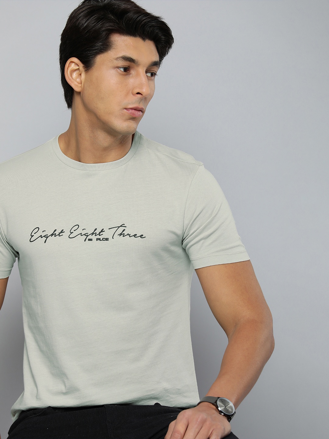 

883 Police Men Grey Printed Detail Cotton T-shirt