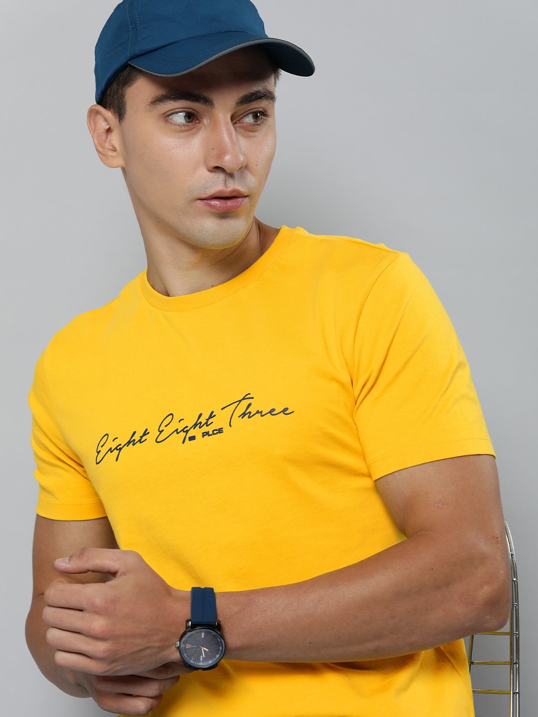 

883 Police Men Yellow Typography Printed Pure Cotton T-shirt