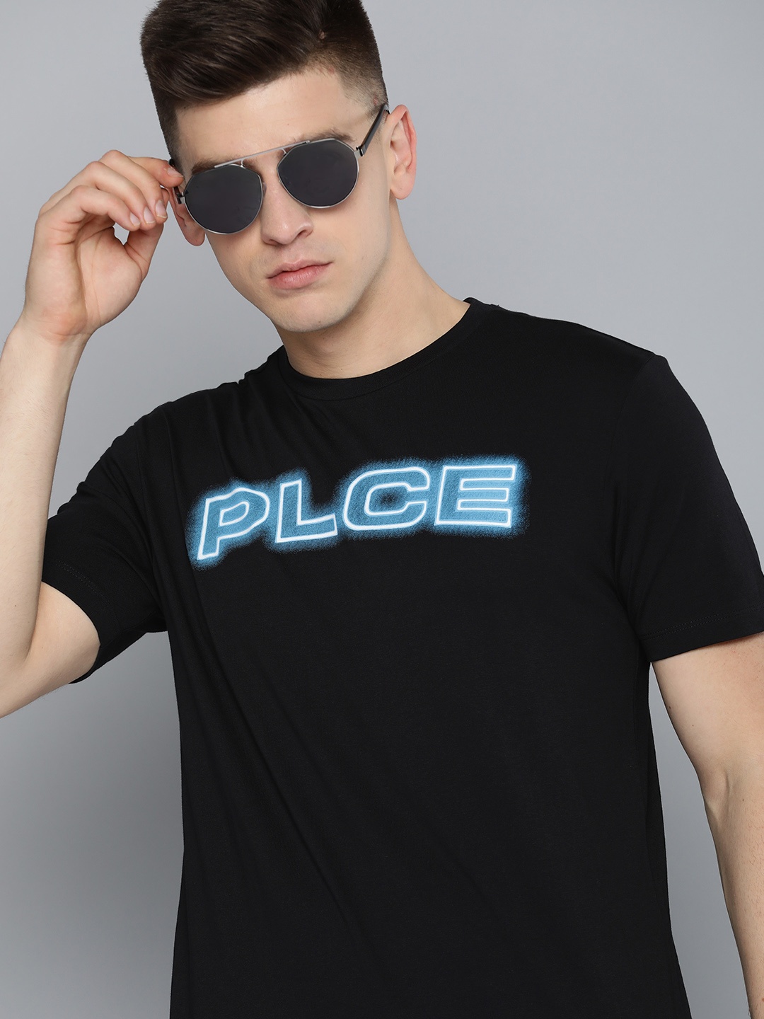 

883 Police Men Black & Blue Brand Logo Printed Pure Cotton T-shirt
