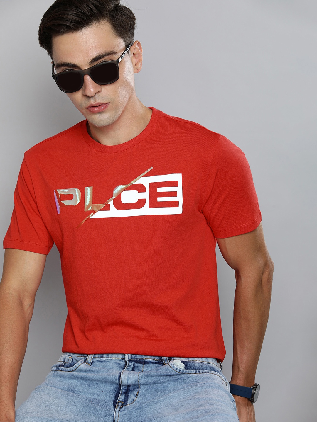 

883 Police Men Red Typography Printed Cotton T-shirt