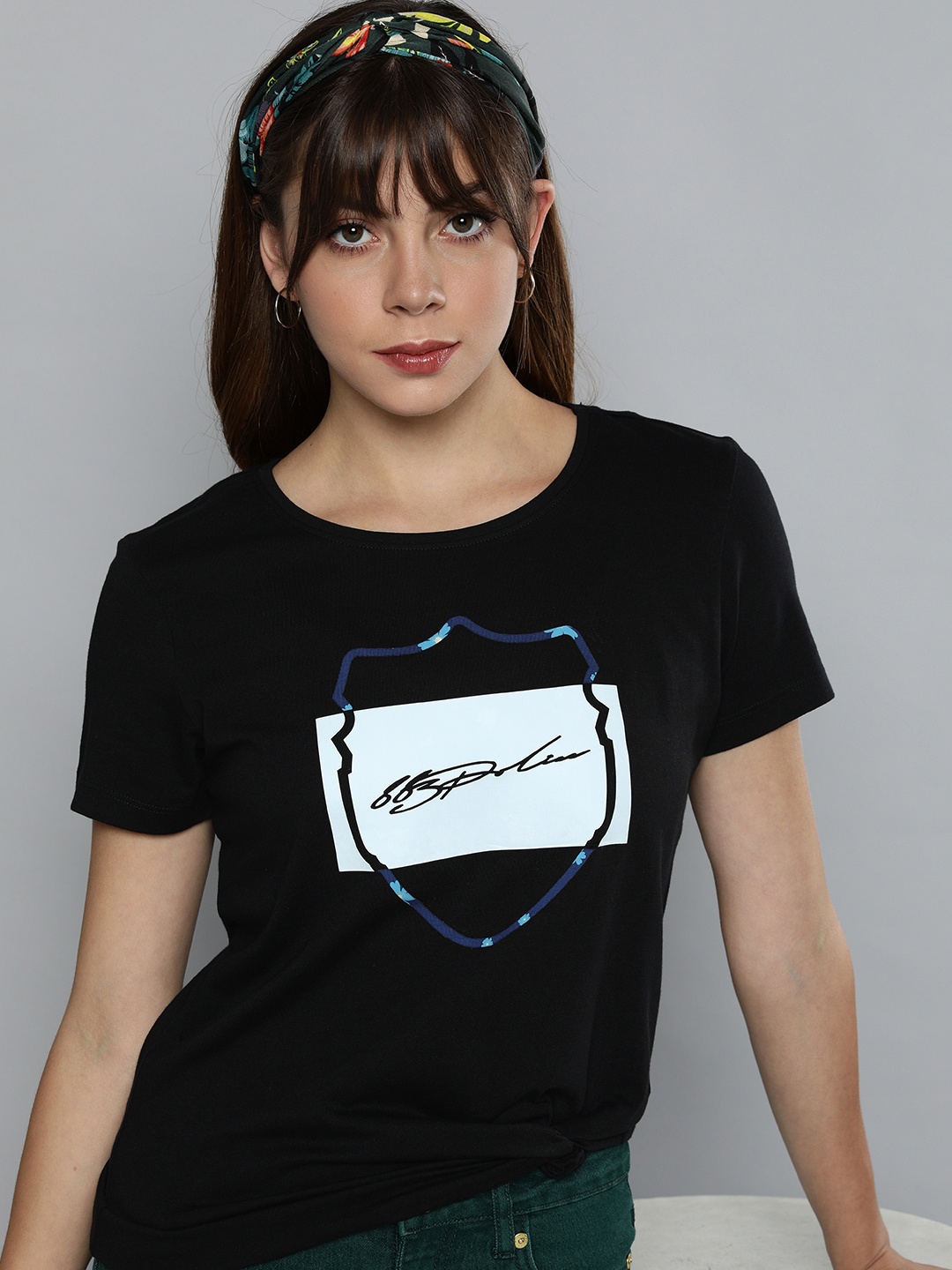 

883 Police Women Black & Blue Printed Outdoor T-shirt