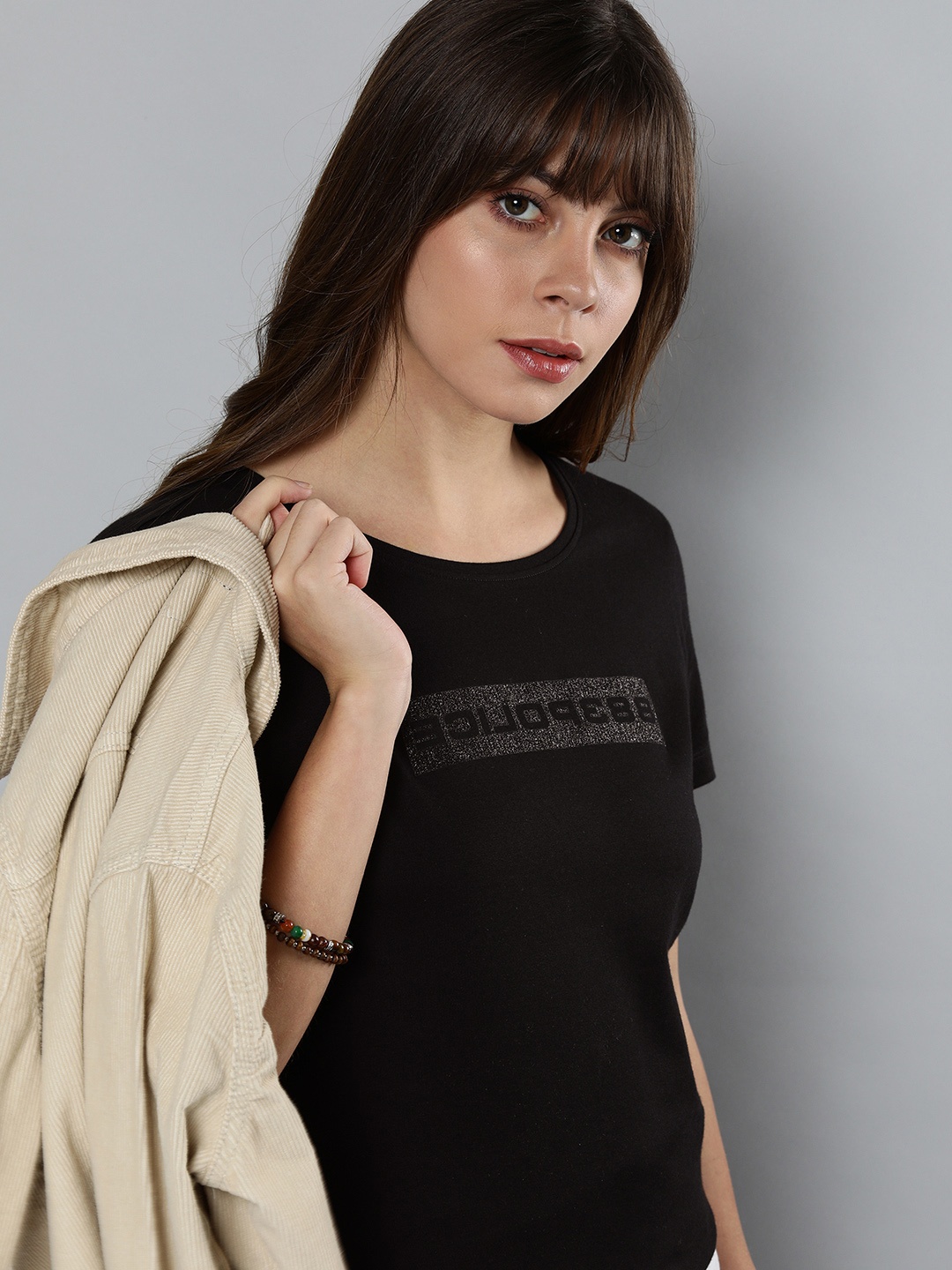 

883 Police Women Black Brand Logo Printed T-shirt