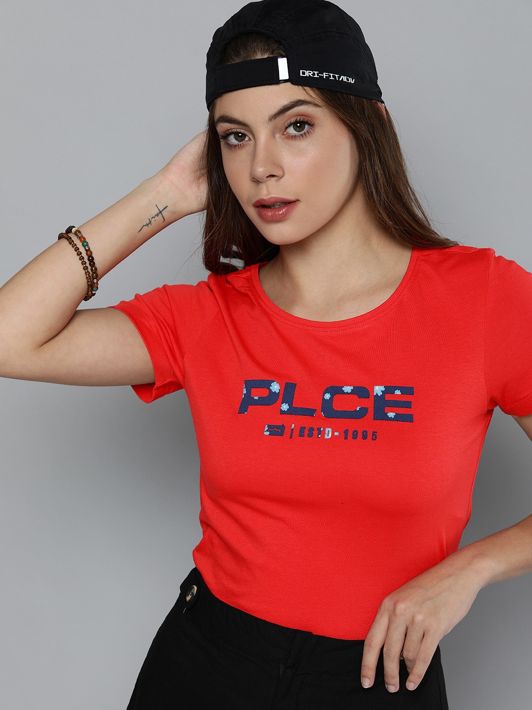 

883 Police Women Red & Blue Typography Printed T-shirt