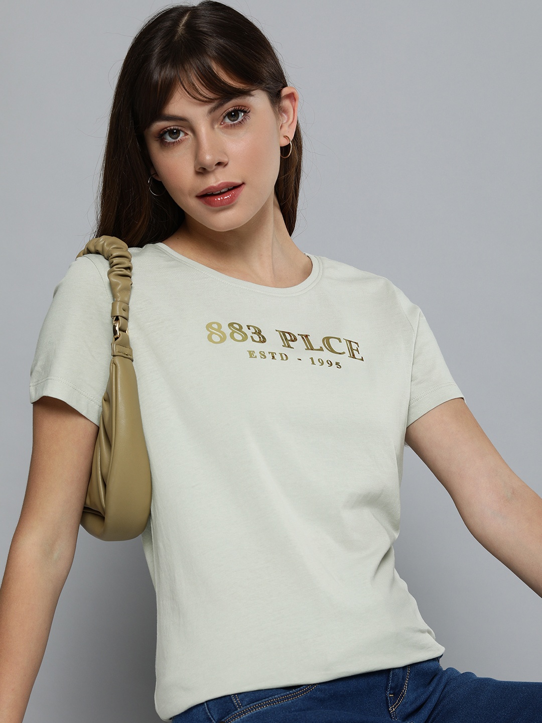 

883 Police Women Green Brand Logo Printed T-shirt