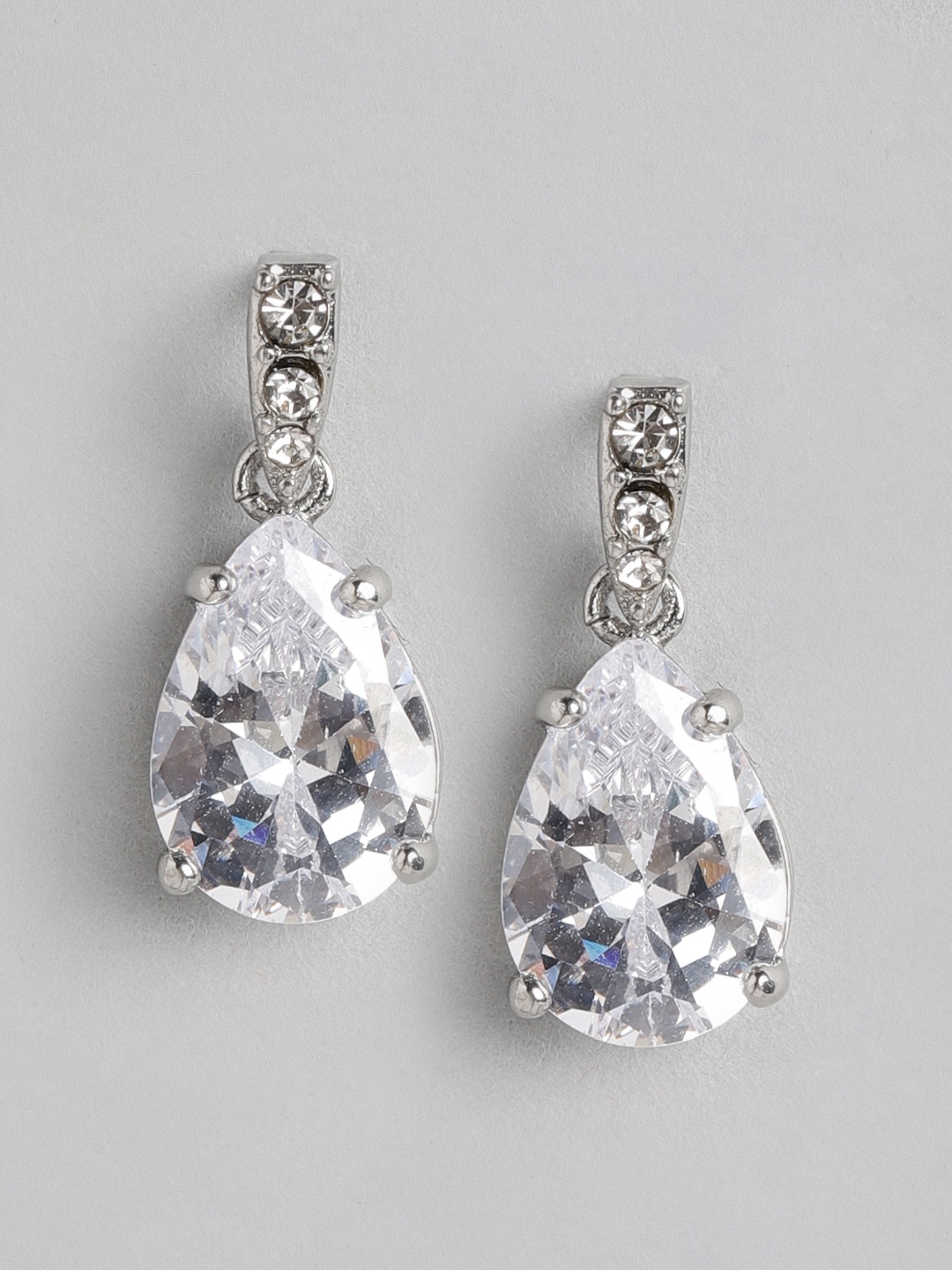

Forever New Silver-Toned Teardrop Shaped Drop Earrings