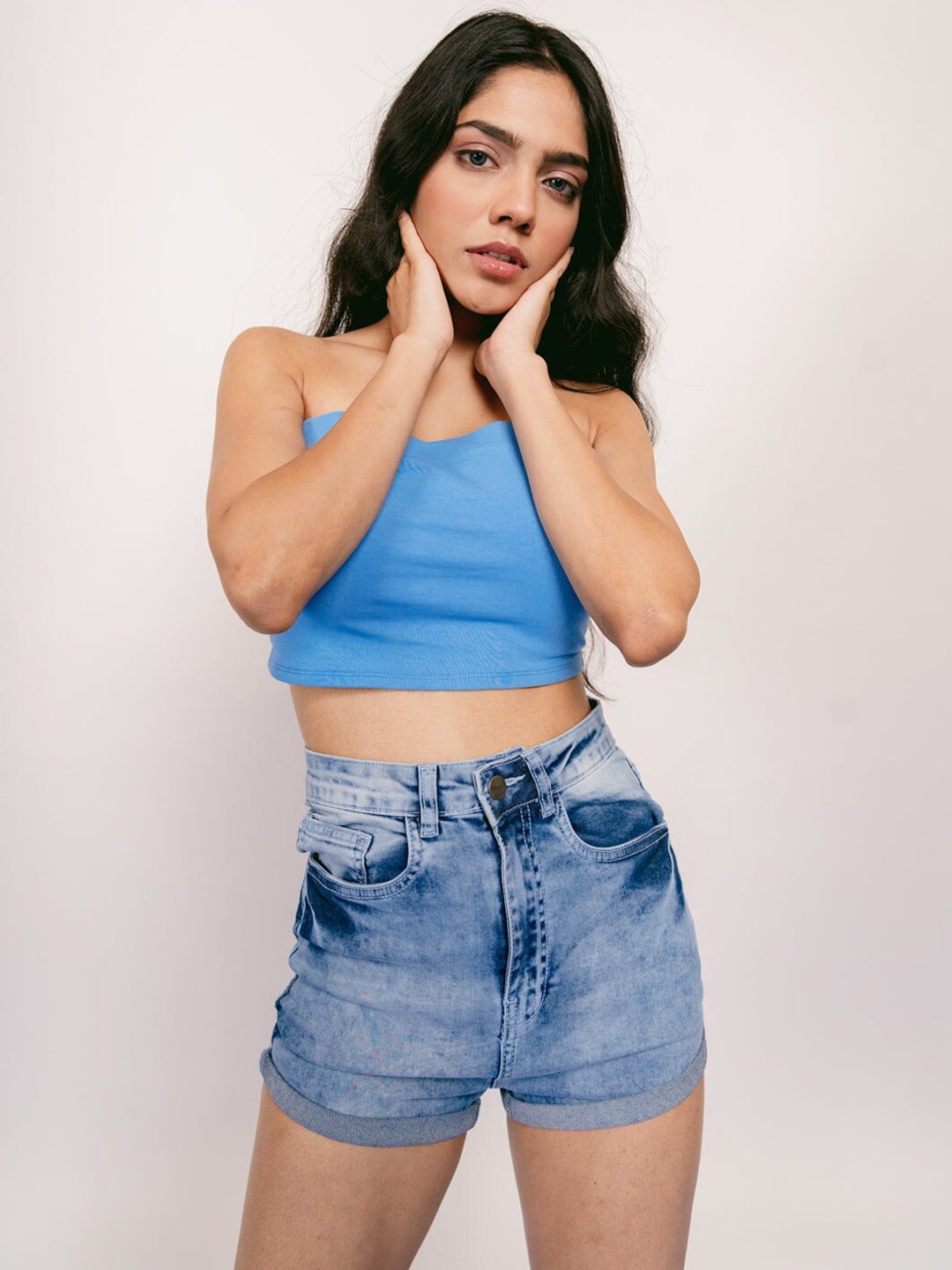 

FREAKINS Women Stunning Blue Washed Shorts