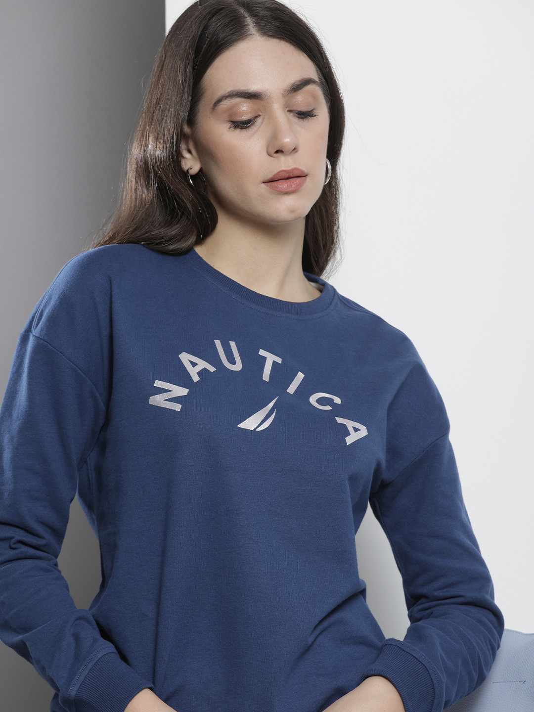 

Nautica Women Navy Blue Printed Sweatshirt