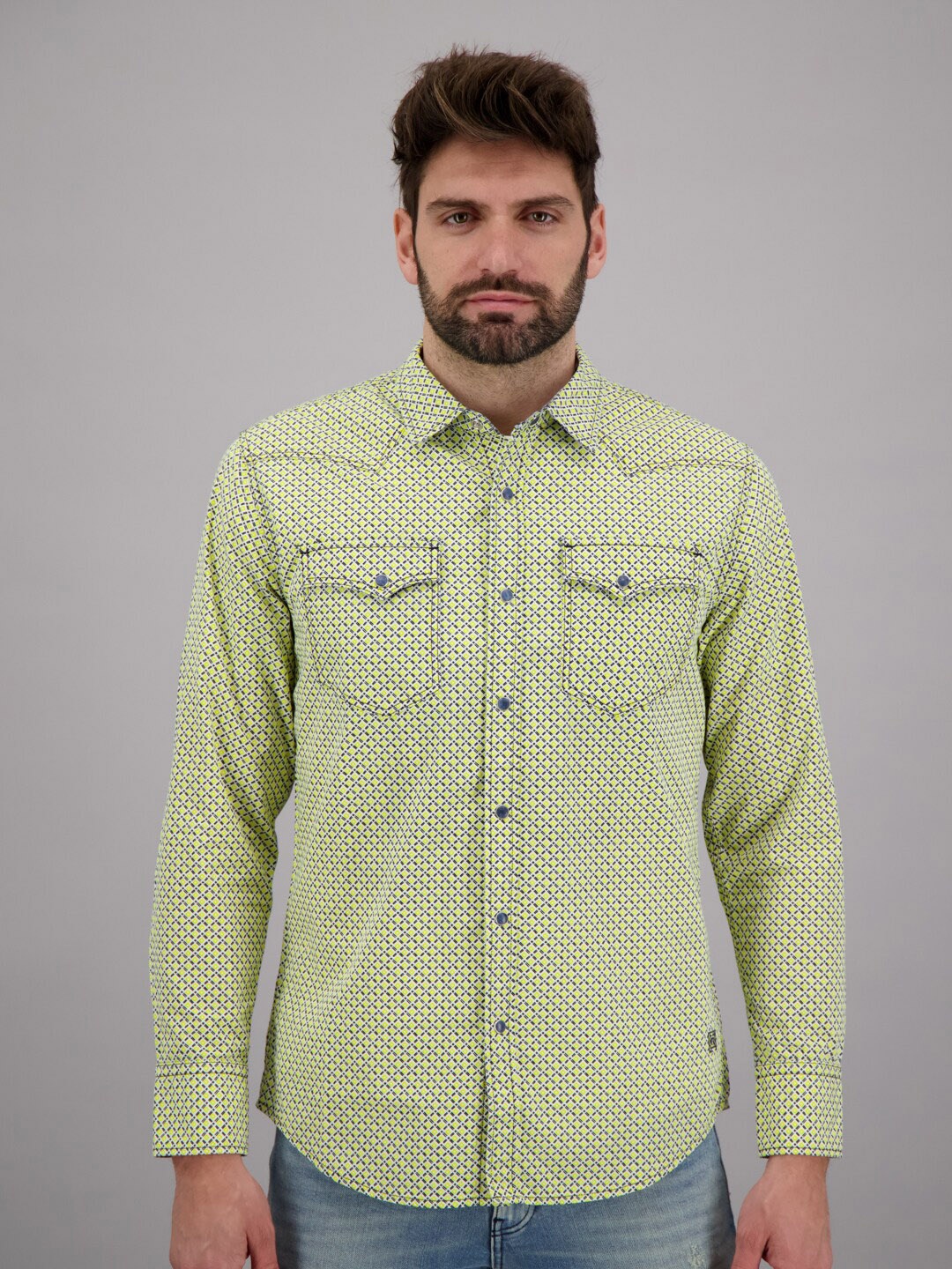 

FREESOUL Men Yellow & White Printed Cotton Casual Shirt