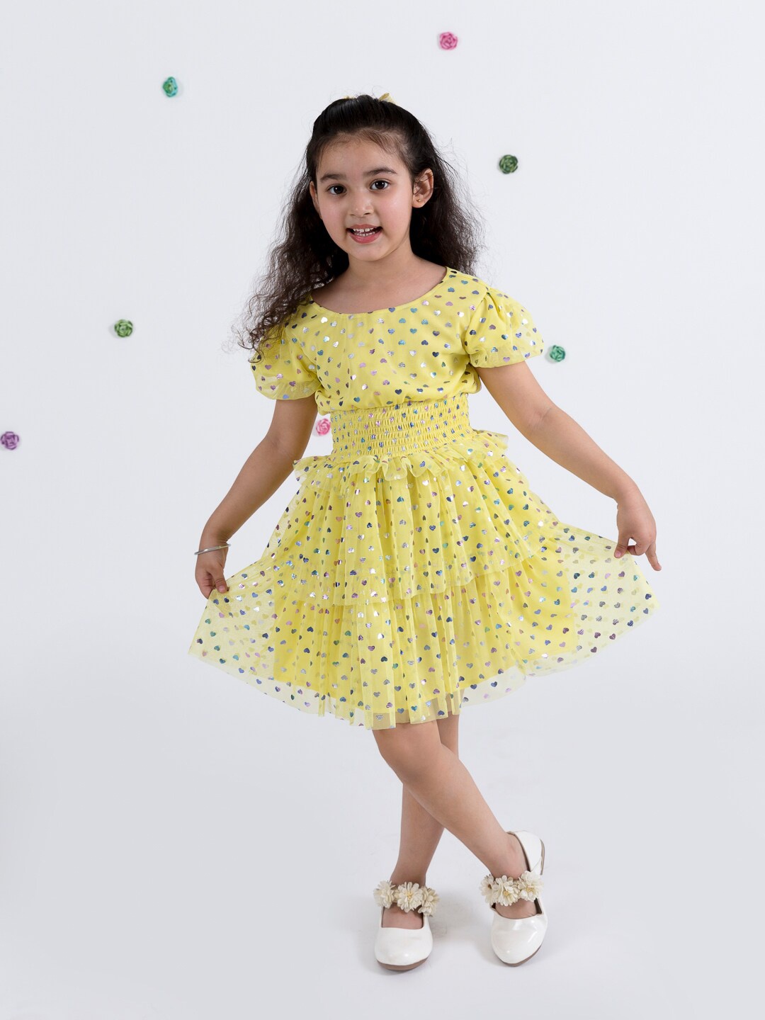 

pspeaches Girls Yellow Floral Net Dress