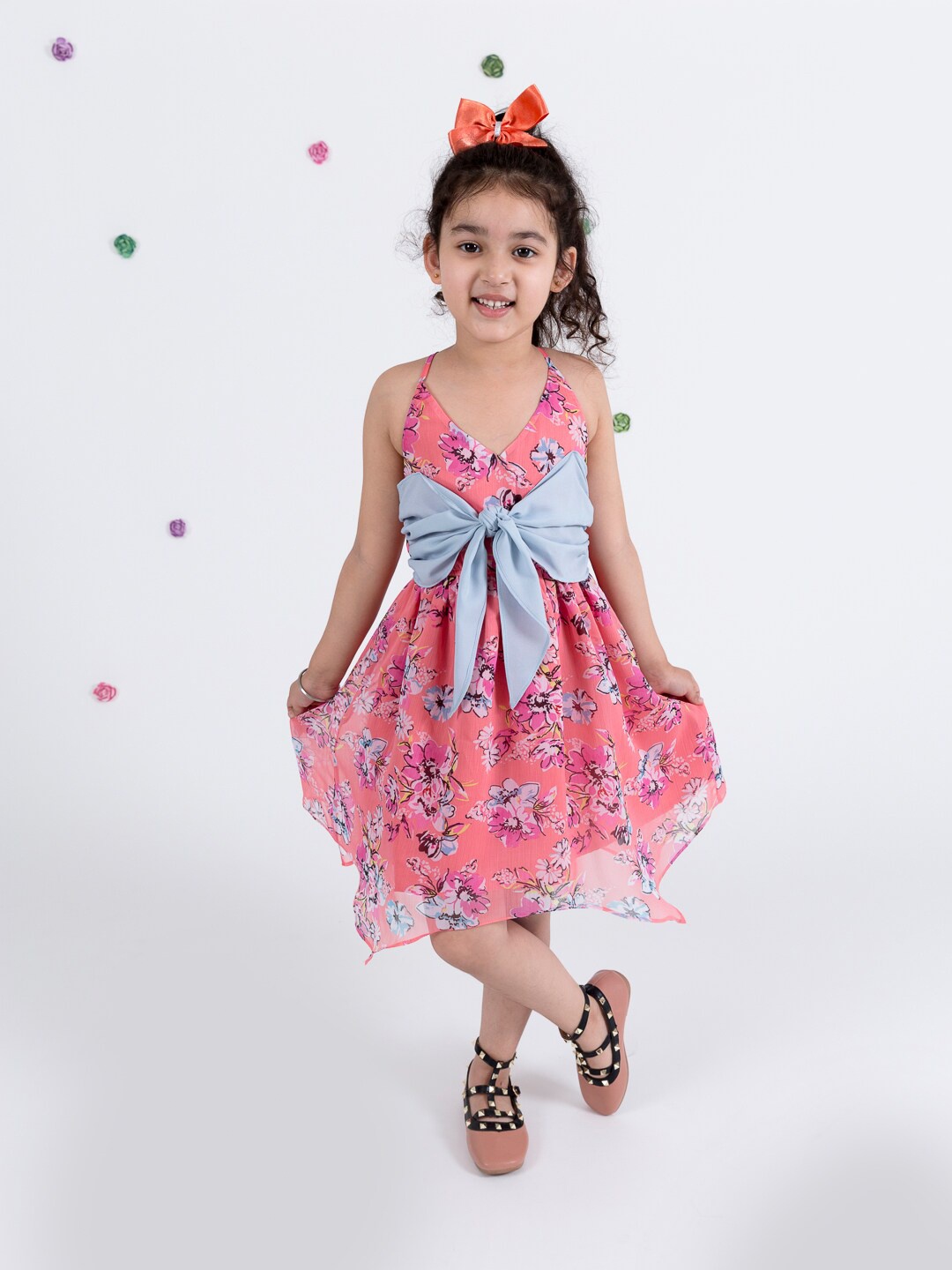 

pspeaches Coral Floral Chiffon Dress
