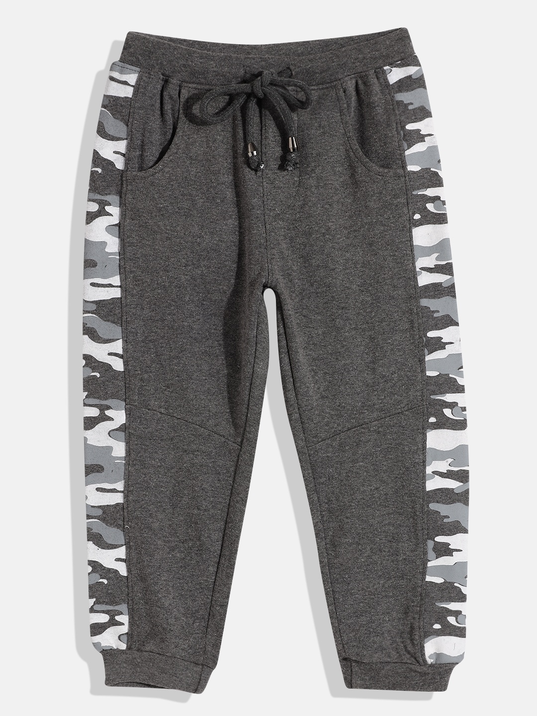 

GOJI Boys Charcoal Grey & White Camouflage Printed Joggers