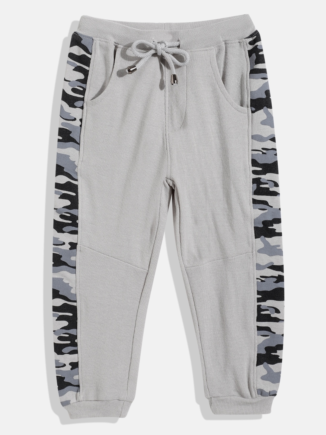 

GOJI Boys Grey Melange & Black Camouflage Printed Joggers