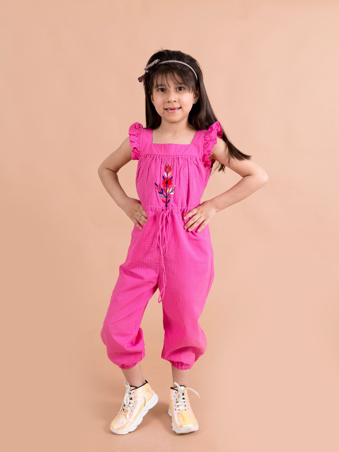 

Fairies Forever Girls Fuchsia Striped Capri Jumpsuit with Embroidered Detail