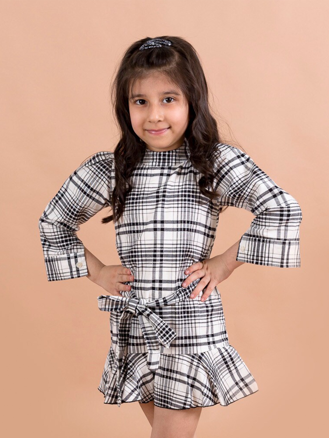 

Fairies Forever Girls Black & White Checked Cotton Dress