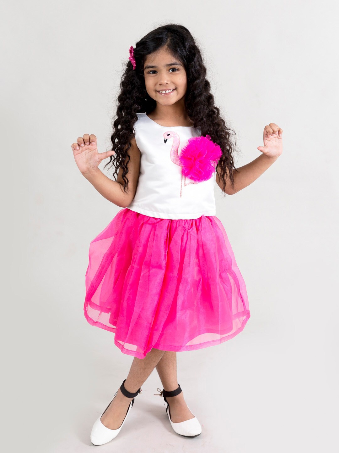 

Fairies Forever Girls White & Pink Embellished Top with Organza Skirt