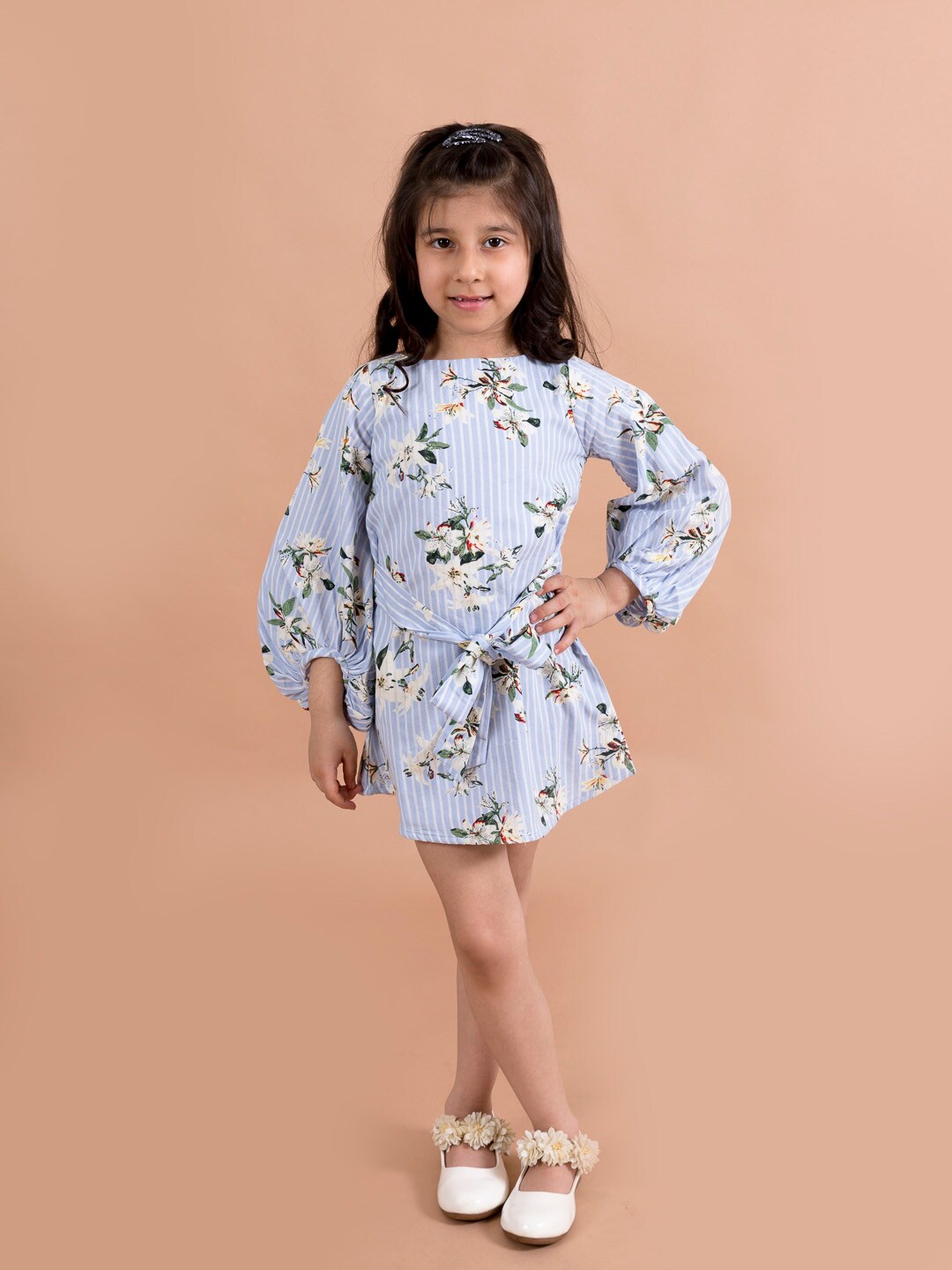 

Fairies Forever Blue & White Floral Striped A-Line Dress