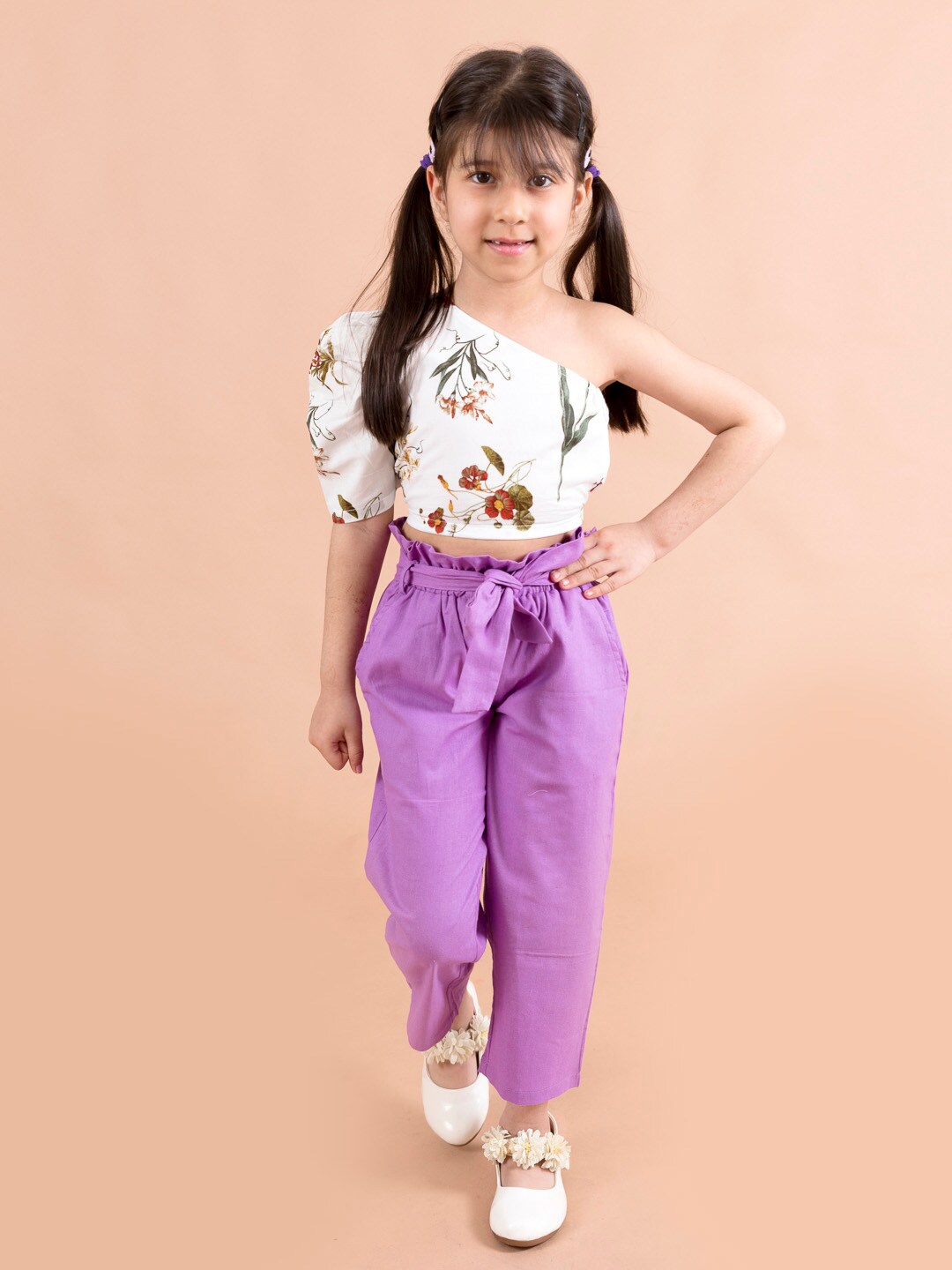 

Fairies Forever Girls White & Purple Printed Cotton Top with Trousers Clothing Set