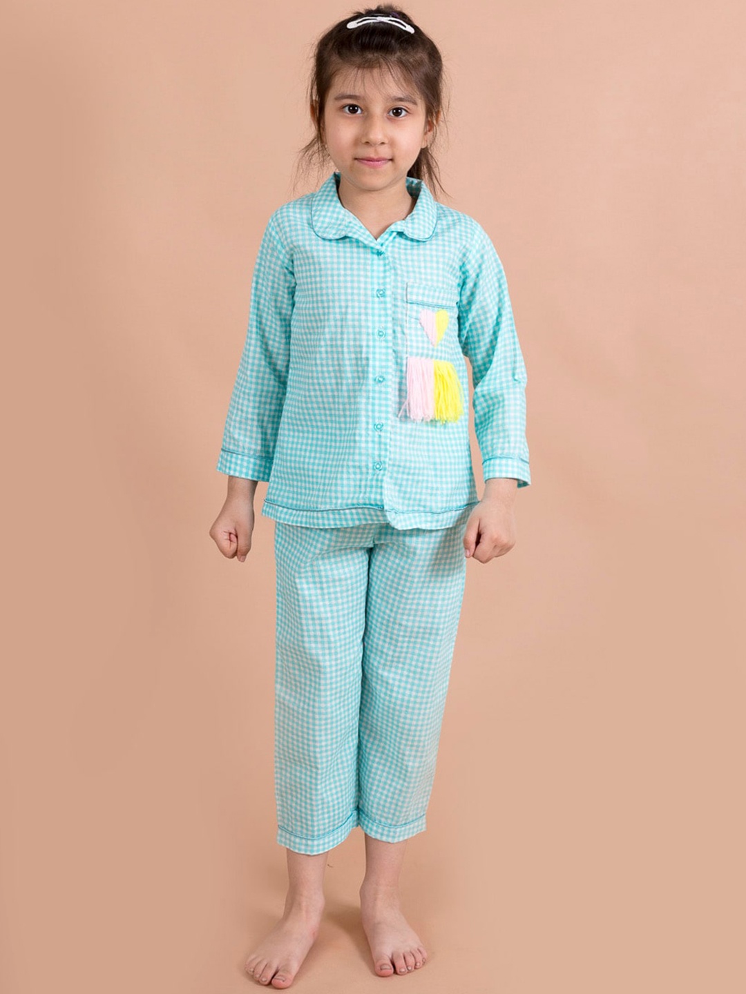 

Fairies Forever Girls Checked Pure Cotton Night Suit, Blue