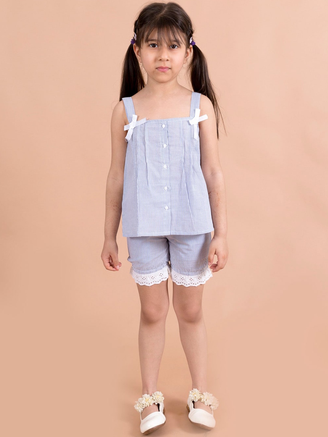 

Fairies Forever Girls Blue & White Striped Pure Cotton Night suit