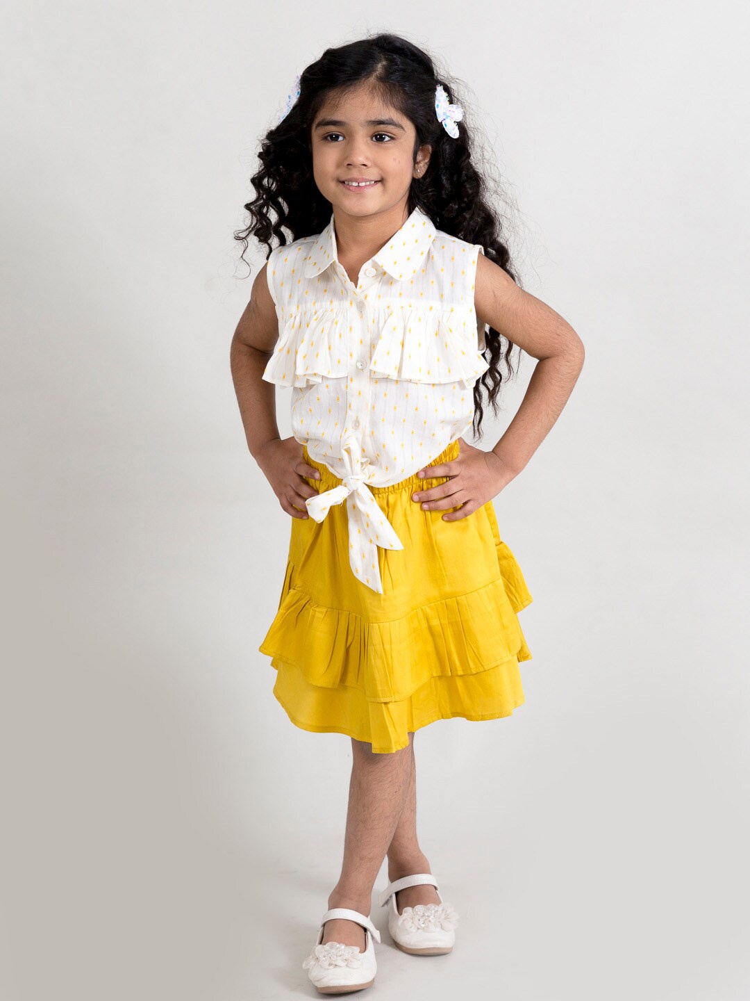 

Fairies Forever Girls White & Mustard Pure Cotton Top with Skirt