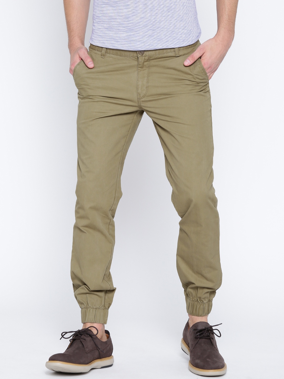

John Players Men Olive Green Slim Fit Joggers