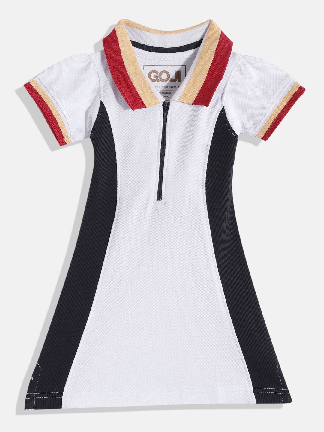 

GOJI Girls White & Navy Blue Colourblocked A-Line Dress