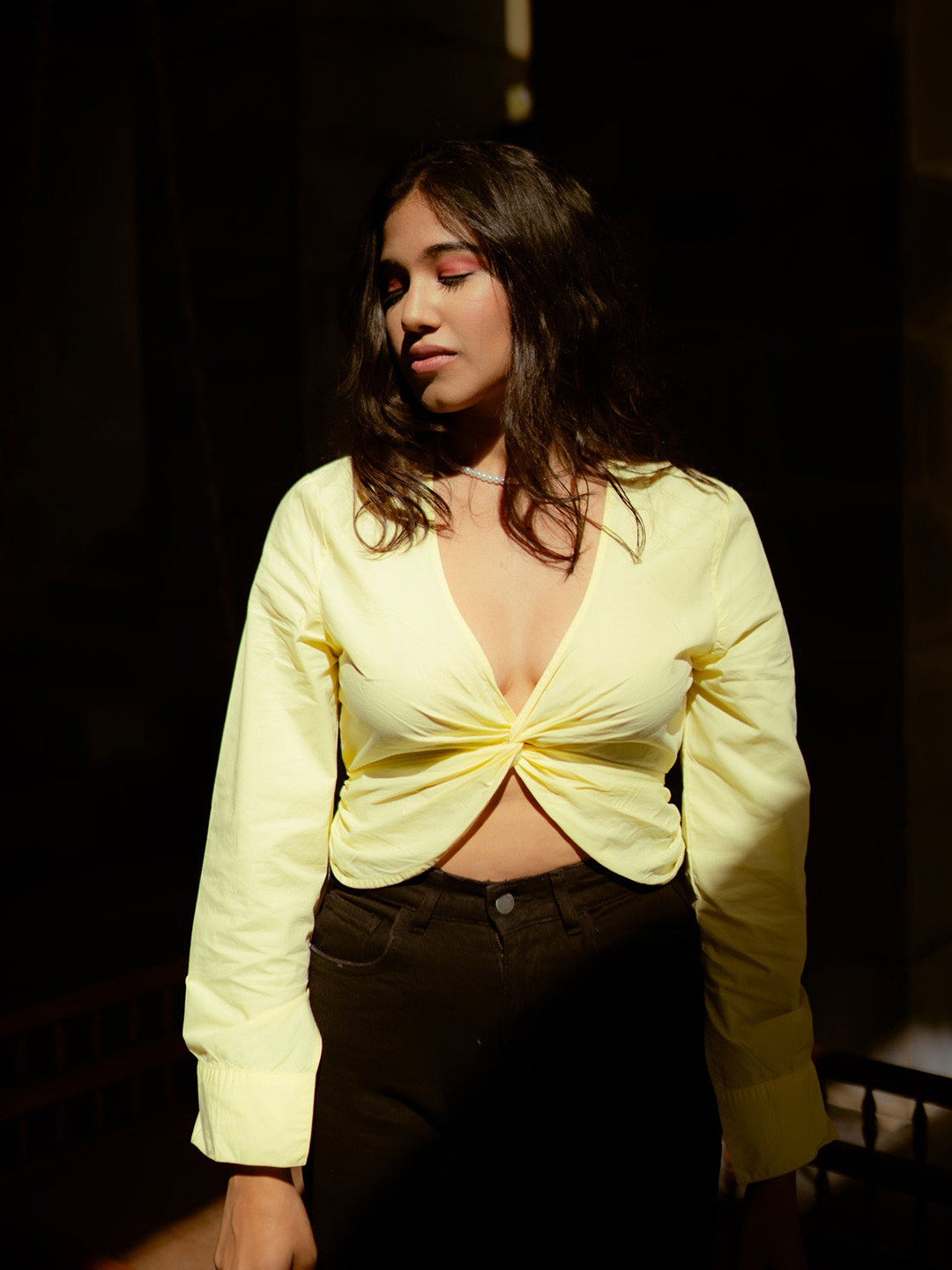 

FREAKINS Yellow Styled Back Crop Top