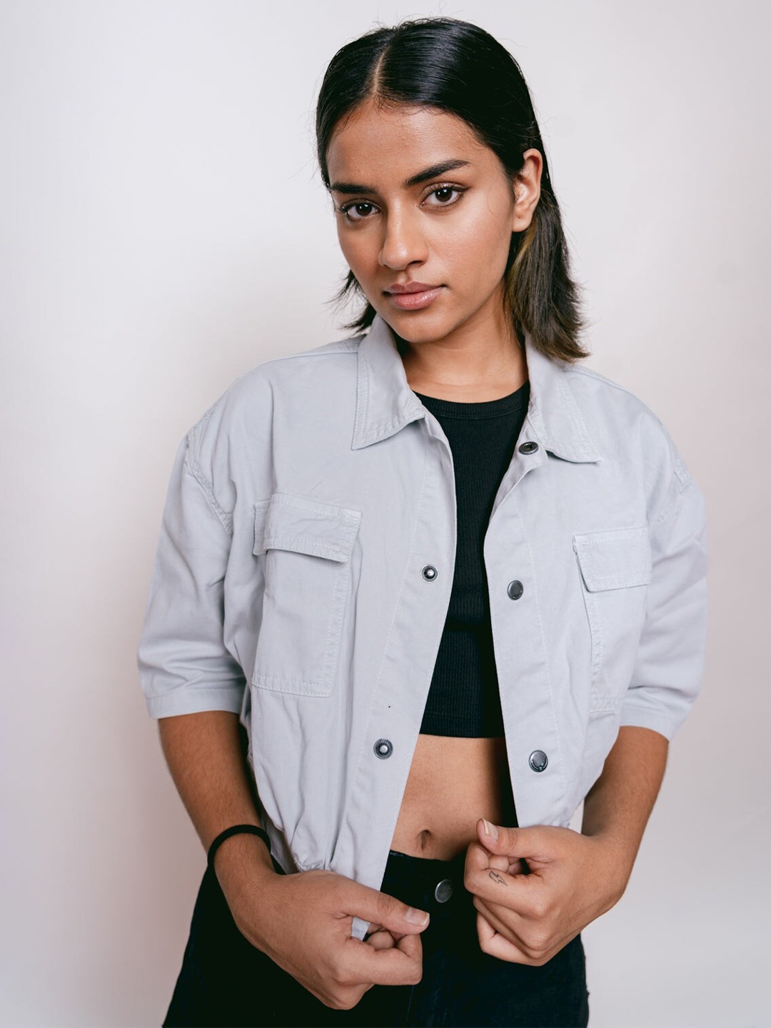 

FREAKINS Women Beautiful Grey Solid Shirt