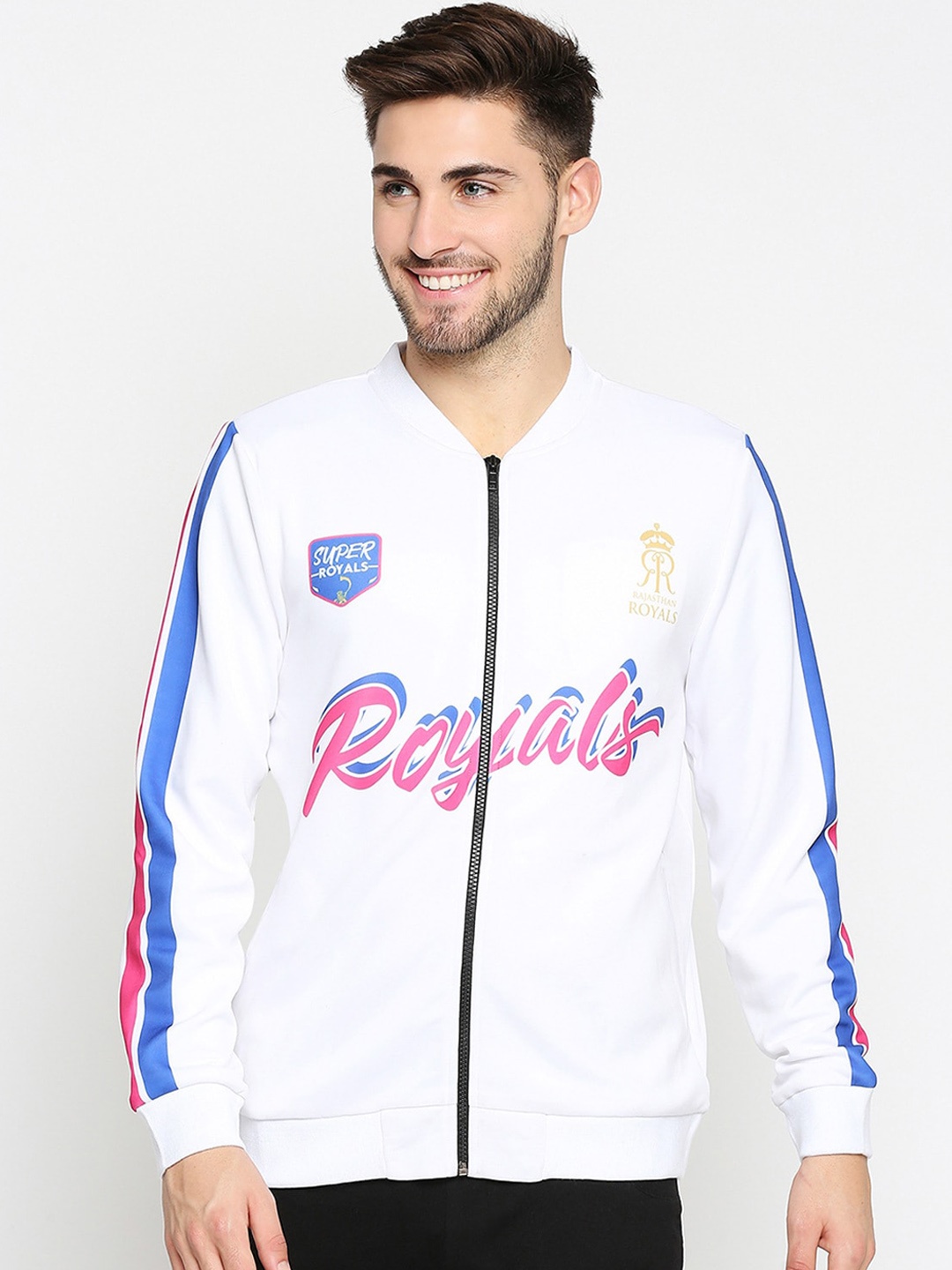 

GullyActive Men White Printed Water Resistant Outdoor Bomber Jacket