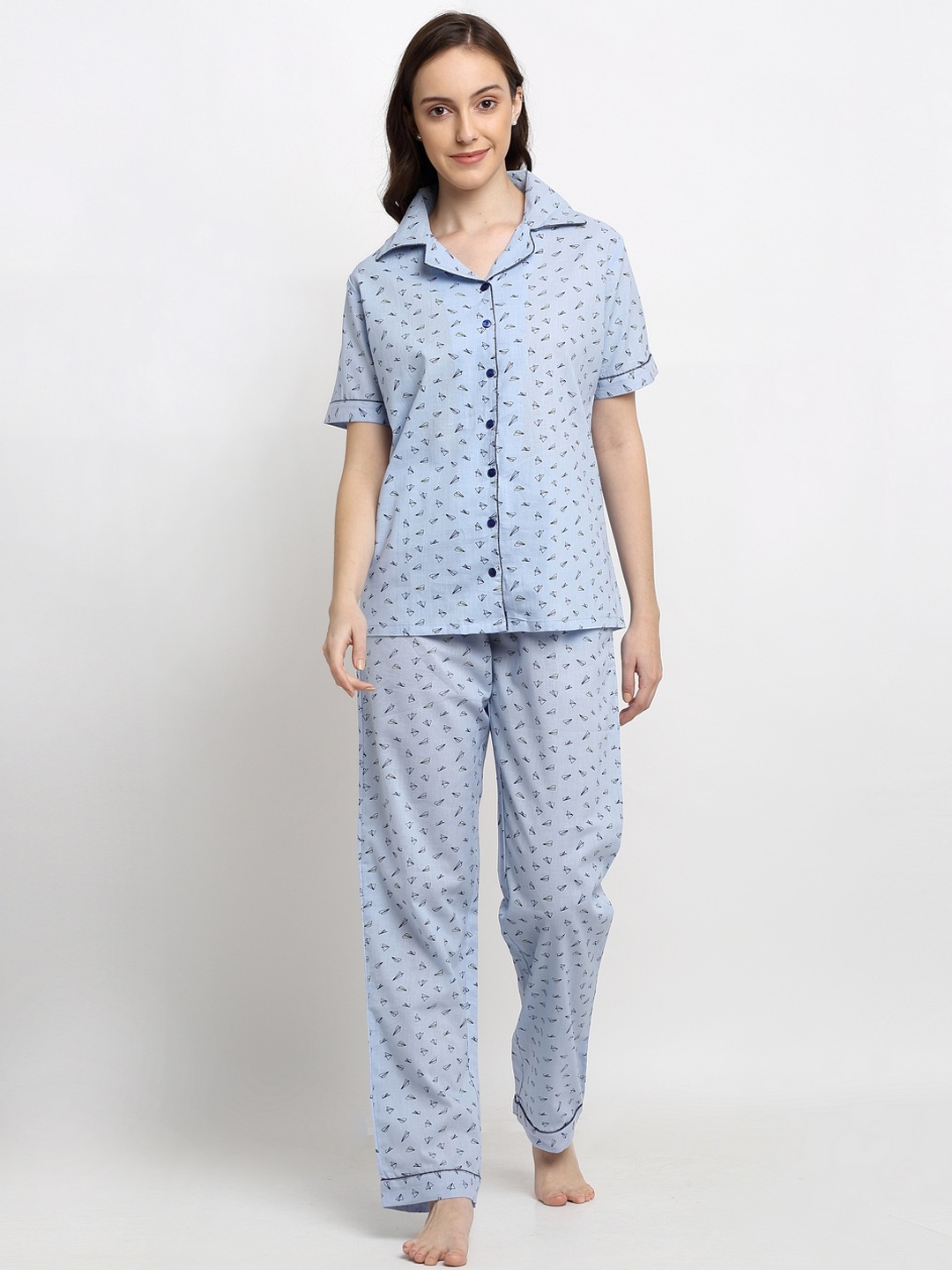

Katn India Women Blue & Black Printed Night suit